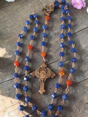 Scarab Rising Rosary, Egyptiana Lapis and Copper